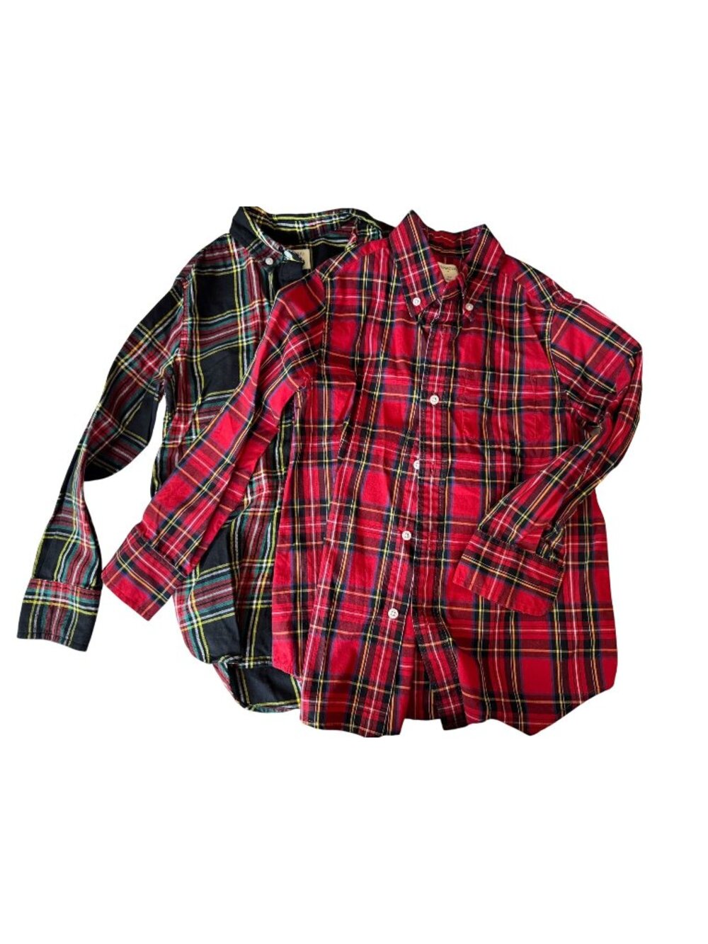 Bundle Crewcuts Plaid Button Down Shirts kids 6-7 Red Green Cotton Long Sleeve